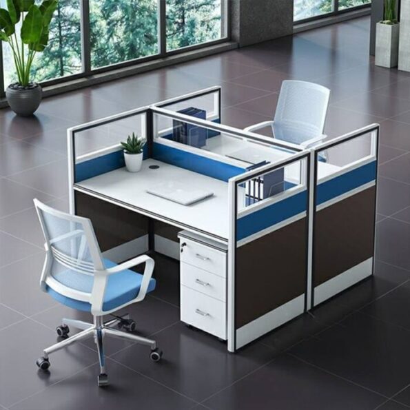 Mandi blue 2 way office workstation with drawers