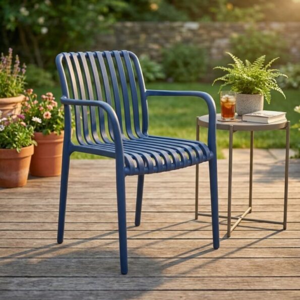 Rustic plastic bistro chair with armrests